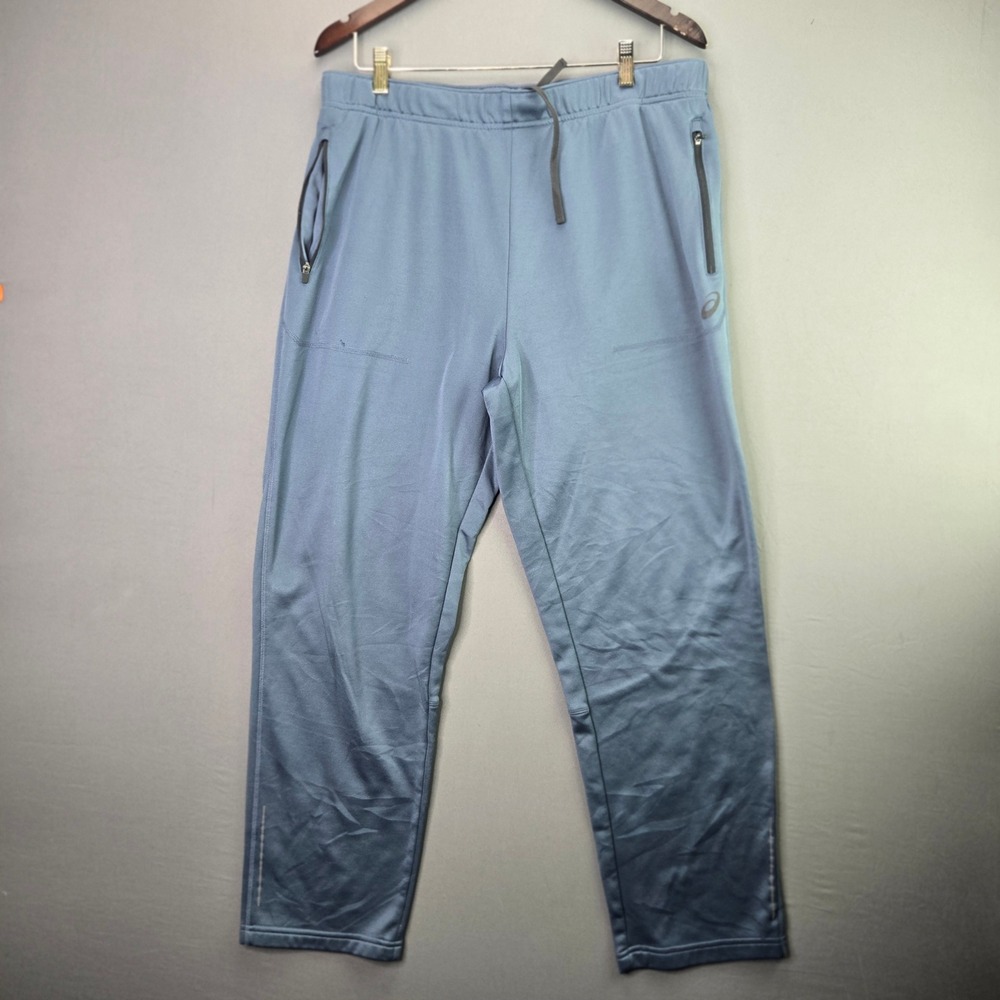 Asics Athletic Track Pants XL Blue Gray Fleece Lined Zipper Pockets Joggers Mens